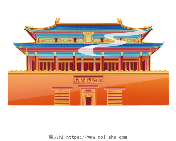 国潮风北京博物院城市景点地标建筑插画北京旅游宣传元素